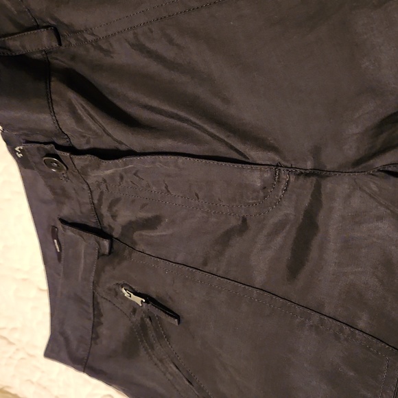 Satin look black cargo pants front & back pockets, zipper & elastic at ankles - Picture 7 of 7